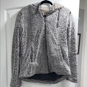 Thread & Supply Gray Sherpa Zip-Up Hoodie Jacket
